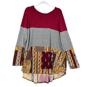 Égs California Multicolor Mixed‎ Media Patchwork Striped Tunic Blouse X Large